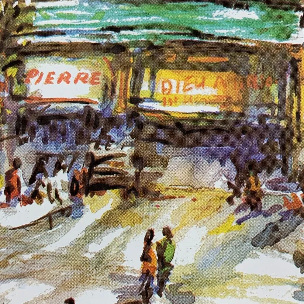 Vintage 70s Daher Metal Ware Tray PARIS Street Scene Moulin Rouge Windmill